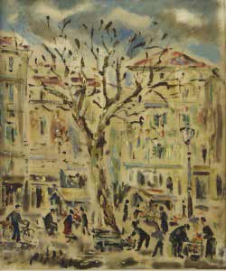 5 Filippo De Pisis, Piazza con albero, olio su tela, 50x60